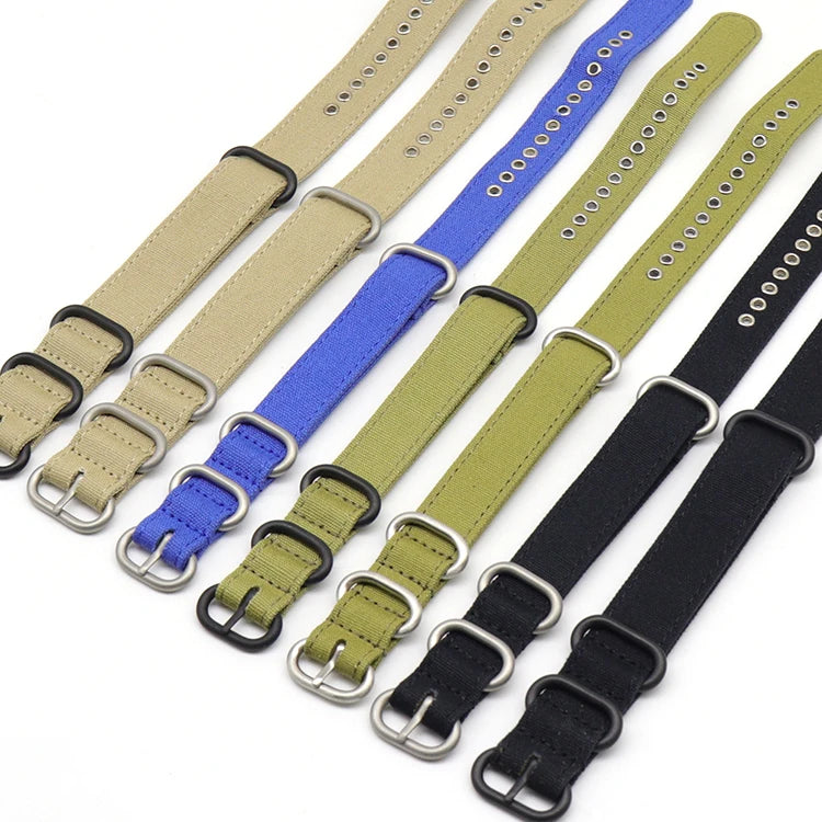 Custom Men's Watch Band Breathable 18mm 20mm 22mm 24mm Fabric Canvas Strap with Stainless Steel Buckle