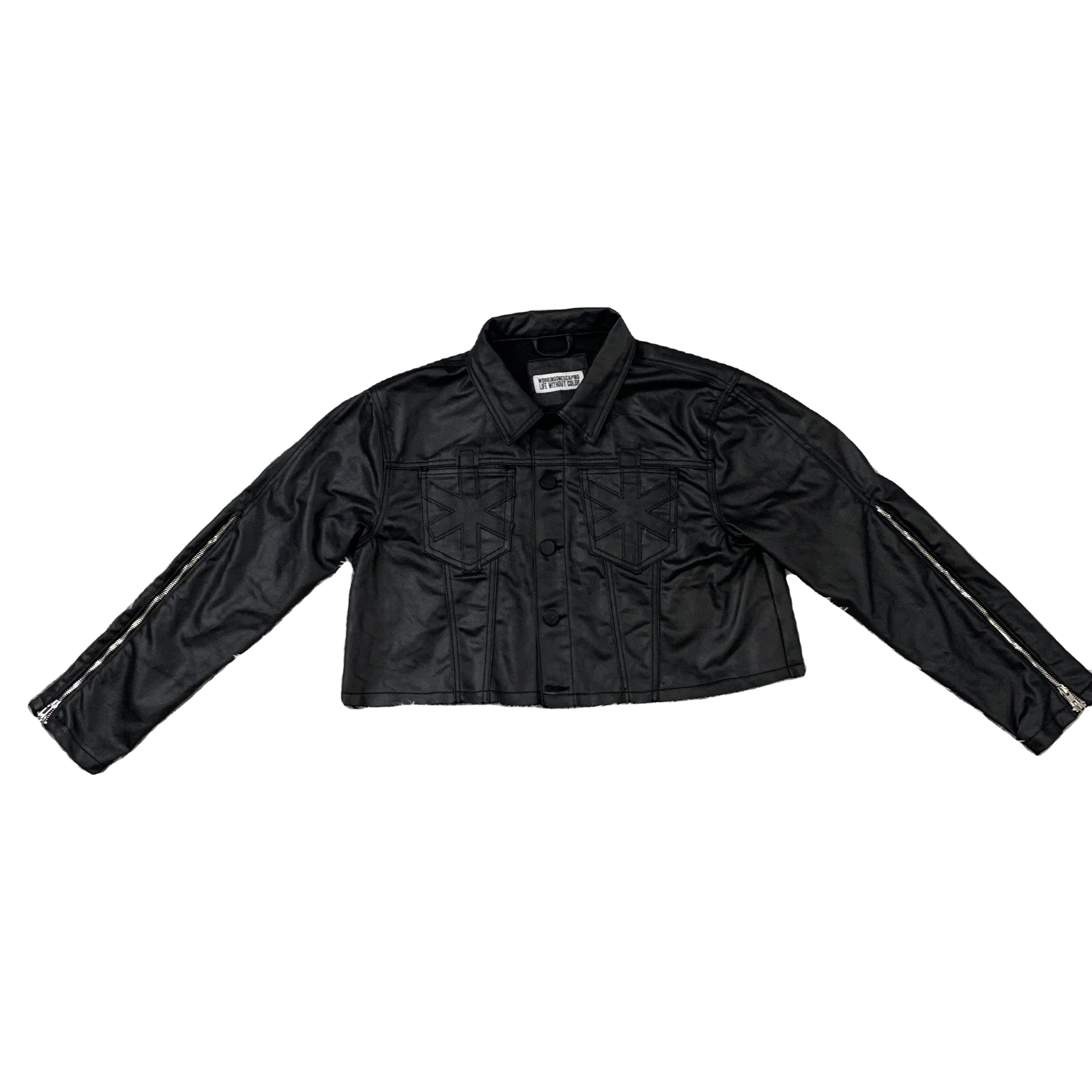 DENIMGUYS Utility Custom Embroidery Logo Men's Varsity Personality Waxing Bomber Cropped Jackets Homme