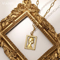VIANRLA Goddess Pattern Hollowed Rectangular Pattern Stainless Steel Pendant Necklace 18K Gold Plated Fashion Jewelry