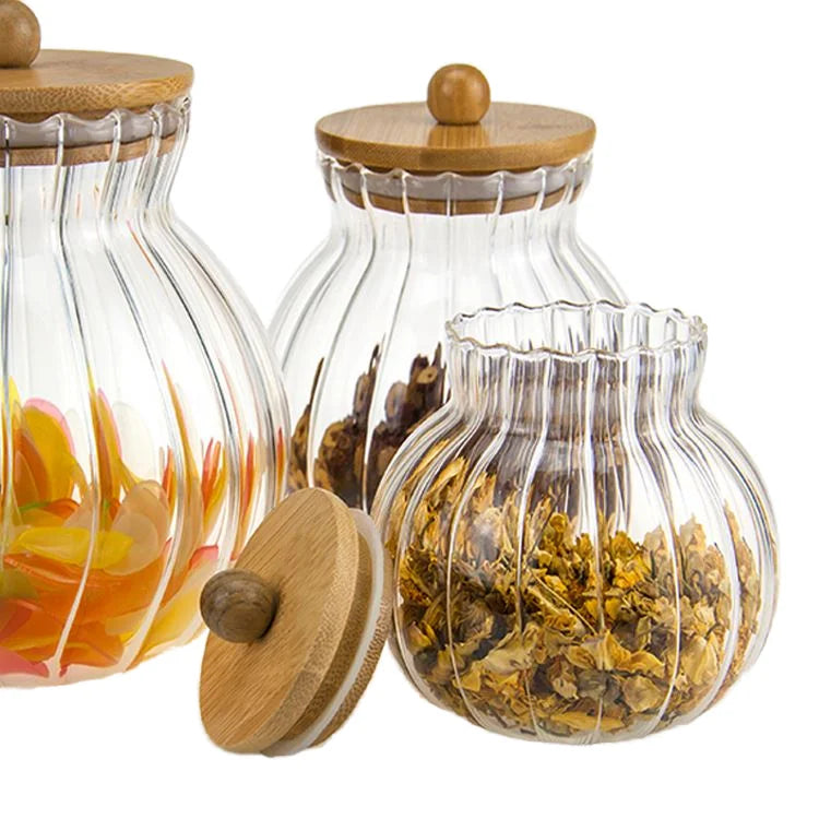 Kitchen High Borosilicate Glass Food Storage Jar Canister with Bamboo Lid Storage