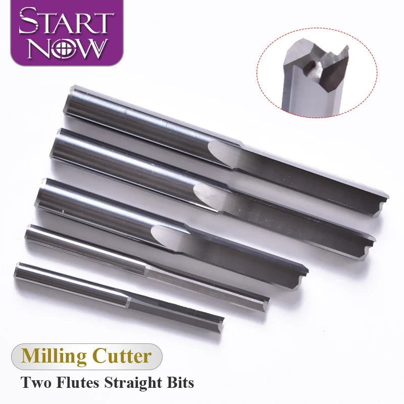 Startnow Milling Cutters Tungsten Carbide Two Flutes Straight Bits 3.175 6 End Mills MDF Plywood CNC Router Engraving Bit