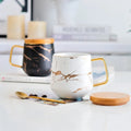HOT SALES Nordic Marbled Matte Golden Ceramic Coffee Cup and Saucer Luxury Water Tea Milk Mug Wooden Tray Kitchen Coffee Set