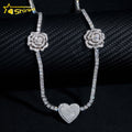 Custom Made Hip Hop 3MM Heart Flower Charm 925 Silver Moissanite Tennis Chain Necklace