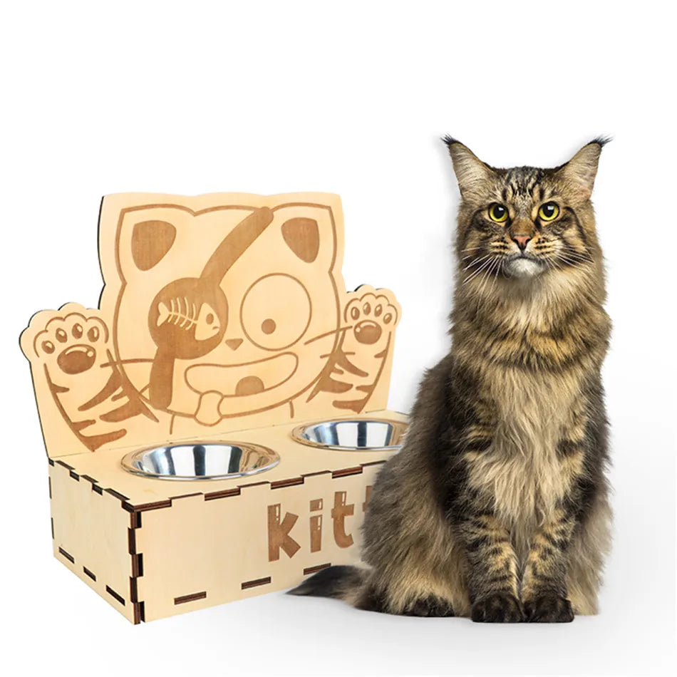 Top Sales Laser Cutting Dog Cat Pet Food Feeding Bowls Feeders Wood for Pets