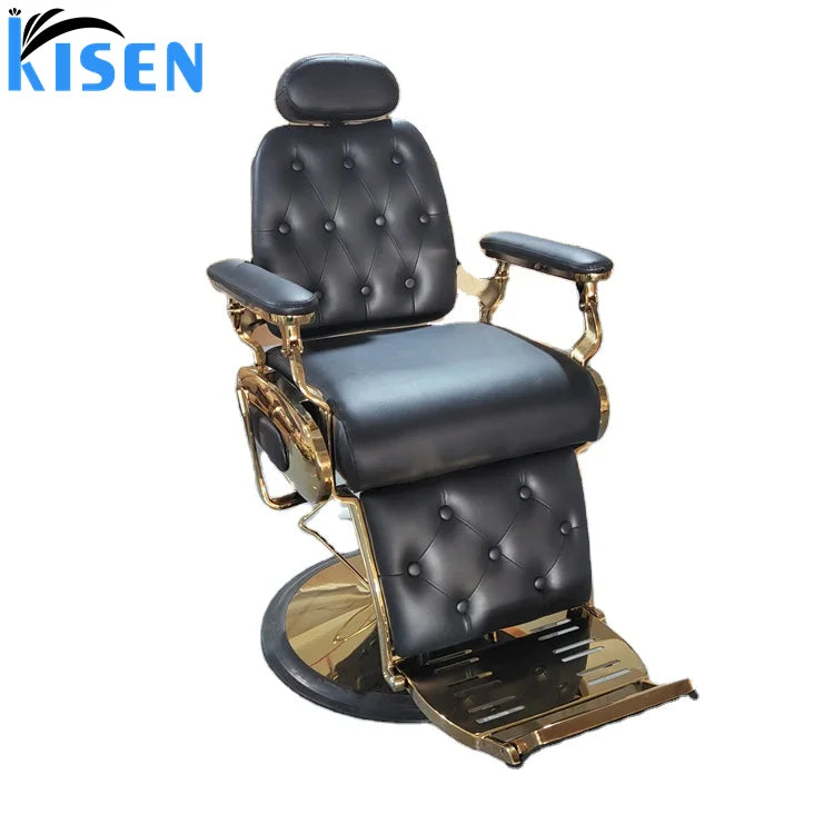 Hot Selling High End Luxury Reversible Gold Plated Equipment with Big Pump Black Haircut Barber Chair Customized Color