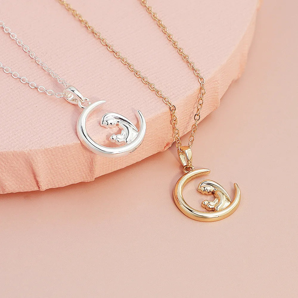 Mother'S Letter Moon Drop Oil Pendant Necklace Fashion Mother'S Day Gift Collarbone Stainless Steel Chain Necklace