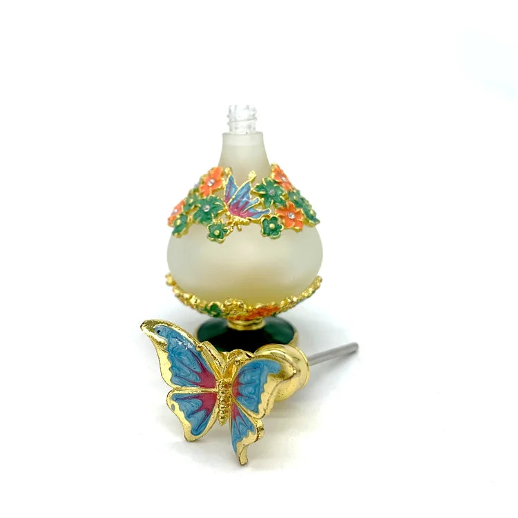 Wholesale Arab Style 25ml Green Blue Glass Aluminum Alloy Material Essential Oil Dropper Bottle Perfume Bottle