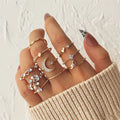 Wholesale Bohemian Vintage Wedding Festival Stars Moon  Luxury Rhinestone Crystal Stainless Steel Jewelry Ring Set for Women
