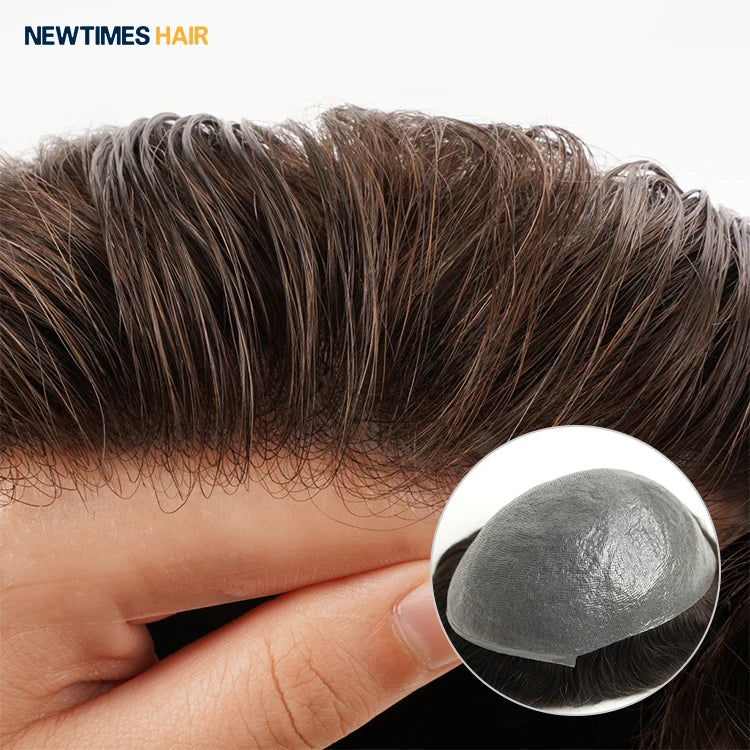 Thin Skin Poly 0.03mm Base V-Looped Hairline Men Wig with Good Quality Natural Human Hair Toupee Virgin Technique PU