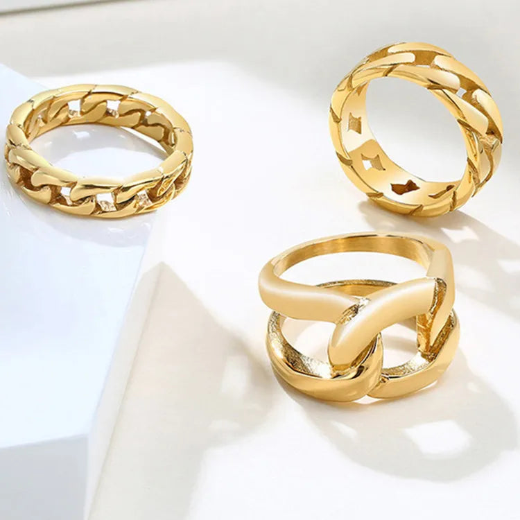 Fashion 18K Gold Plated Rings Jewelry Women Stainless Steel Cuban Link Ring