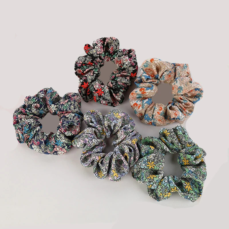 Genya Fashion Retro Floral Hair Scrunchy Flower Spring Hair Tie Elastic Hair Ties Rope Ponytail Holder