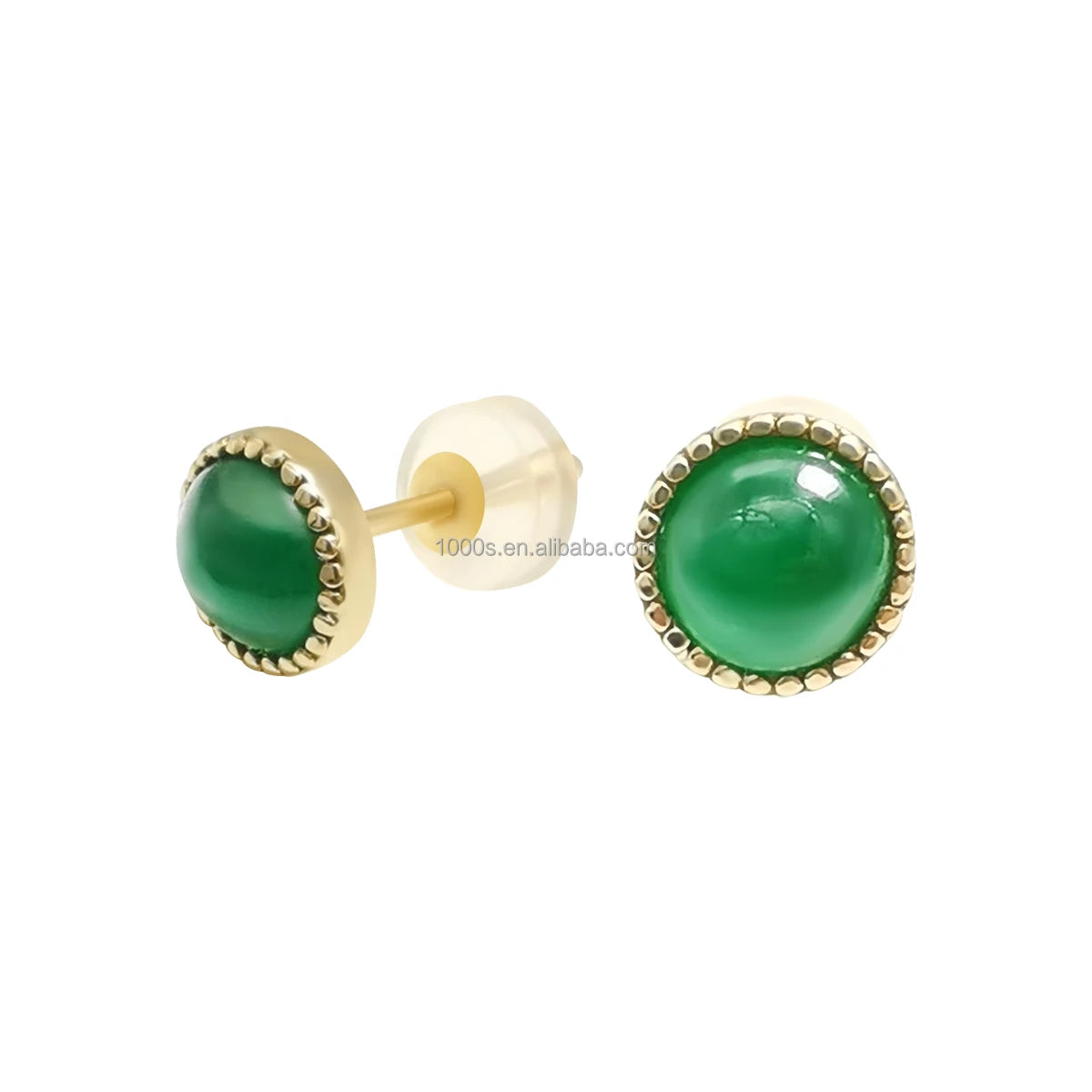 14K Real Gold Natural Emerald Gemstone Studs Earrings Fine Jewelry Cute Design Emerald Stud Earring Jewelry for Women Gift