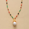 Handmade Gold-Plated Link Chain Lariat Necklace Freshwater Pearl for Weddings Holidays Buddhist Inspired Lover's Shape Brass