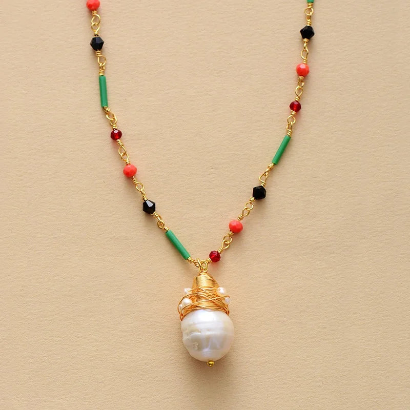 Handmade Gold-Plated Link Chain Lariat Necklace Freshwater Pearl for Weddings Holidays Buddhist Inspired Lover's Shape Brass