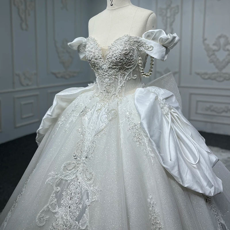 9861 Ivory Luxury Wed Princess Prom Wholesale Off Shoulder Halter Wedding Dresses for Women