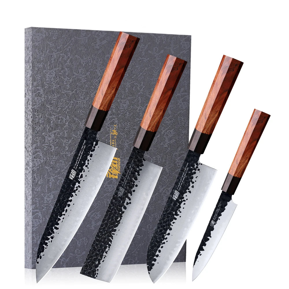 Hot Sale 4pcs Kitchen Knife Set by Findking-Dynasty Series-3 Layer 9CR18MOV Clad Steel W/Octagon Handle Chef Kitchen Knife Set