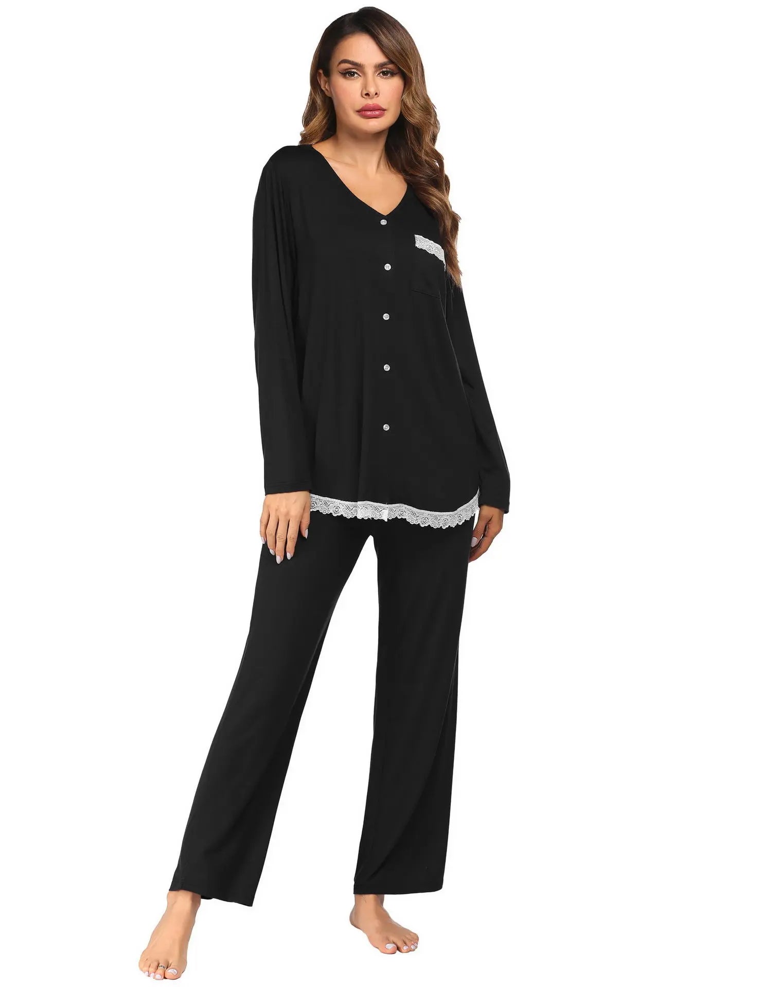 European and American Women's Pajamas Lace Stitching for Home Wear Pajama Sets