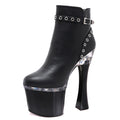 European and American new women's large thick heel round head black 18 cm high heels large women's short boots combat boots fash