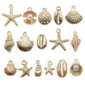 16pcs KC Gold Ocean Shell Conch Sea Star Pendant Accessories Charms Simple and Luxurious DIY Necklace Bracelet Small Accessories