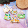 10pcs Enamel Mountain Bus Moon Cat Charms Pendant for Jewelry Making Supplies Metal DIY Jewelry Making Findings Accessories