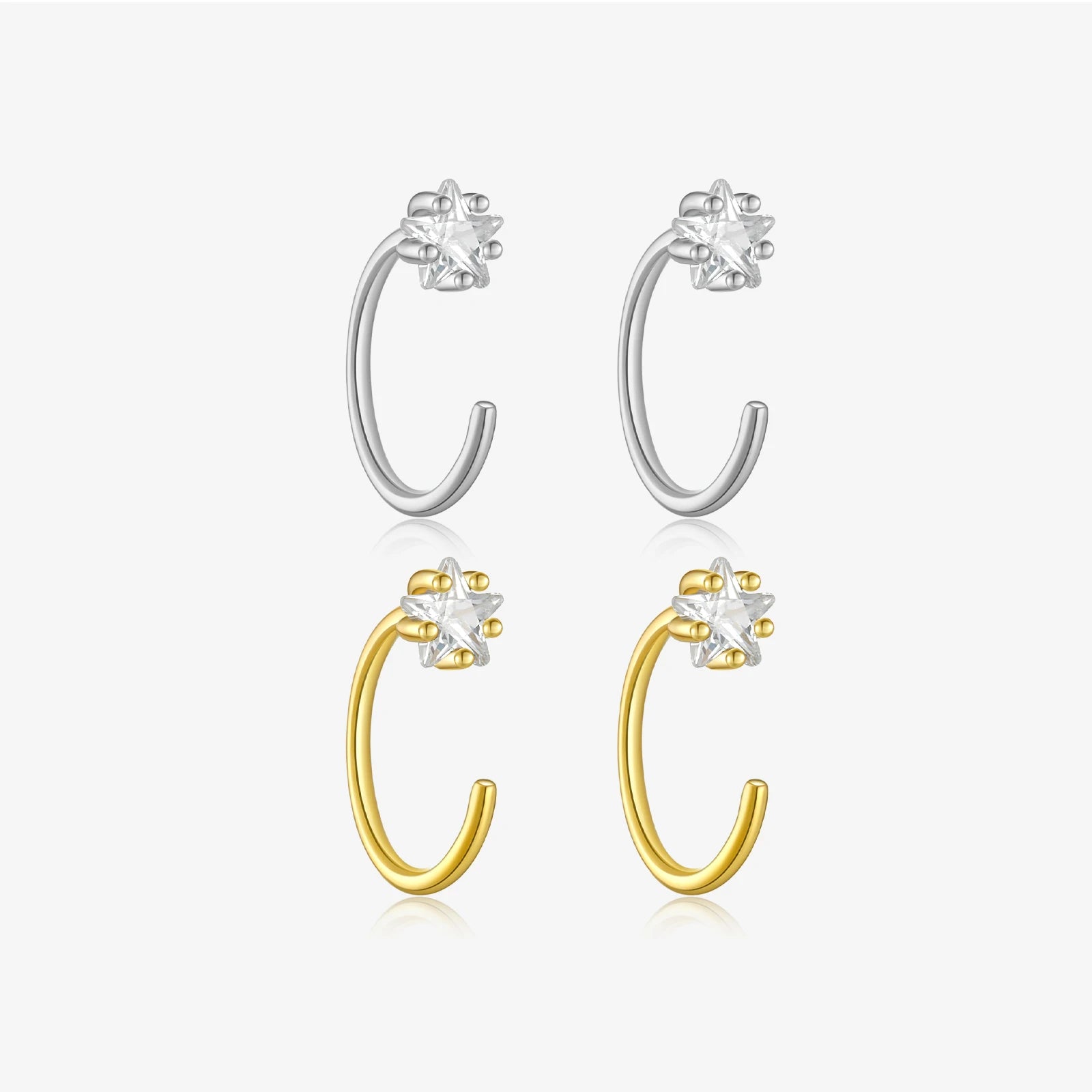 FUAMAY Fashion 18K Gold Plated 925 Sterling Silver Half Hoop Earrings Minimalist Star Zircon Hoop Earrings