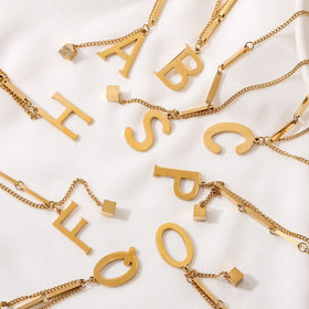 Fashion Waterproof Jewelry Gold 18k Non Tarnish Necklace Stainless Steel Tassel Charms Letters Pendant Necklace