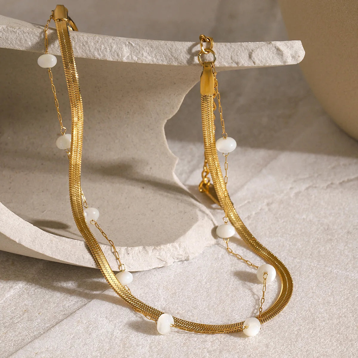 New Luxury Stainless Steel Gold Round Shell Pearl Snake Anklet Blade Chain Anklet