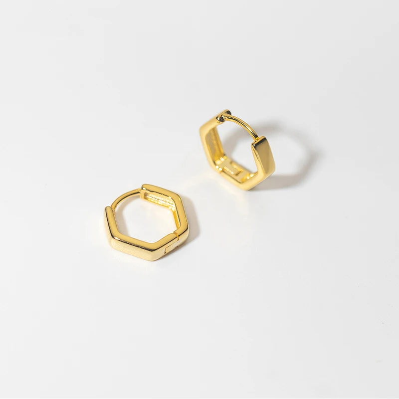 Simple and Stylish 925 Sterling Silver Hexagon Hoop Earrings for Women Gold Plated Statement Wedding Gifts for Parties