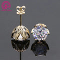 Free Shipping Fine Jewelry Two Carat Round Cut Moissanite Diamond Lotus Shape 14k Solid Yellow Gold Stud Earring