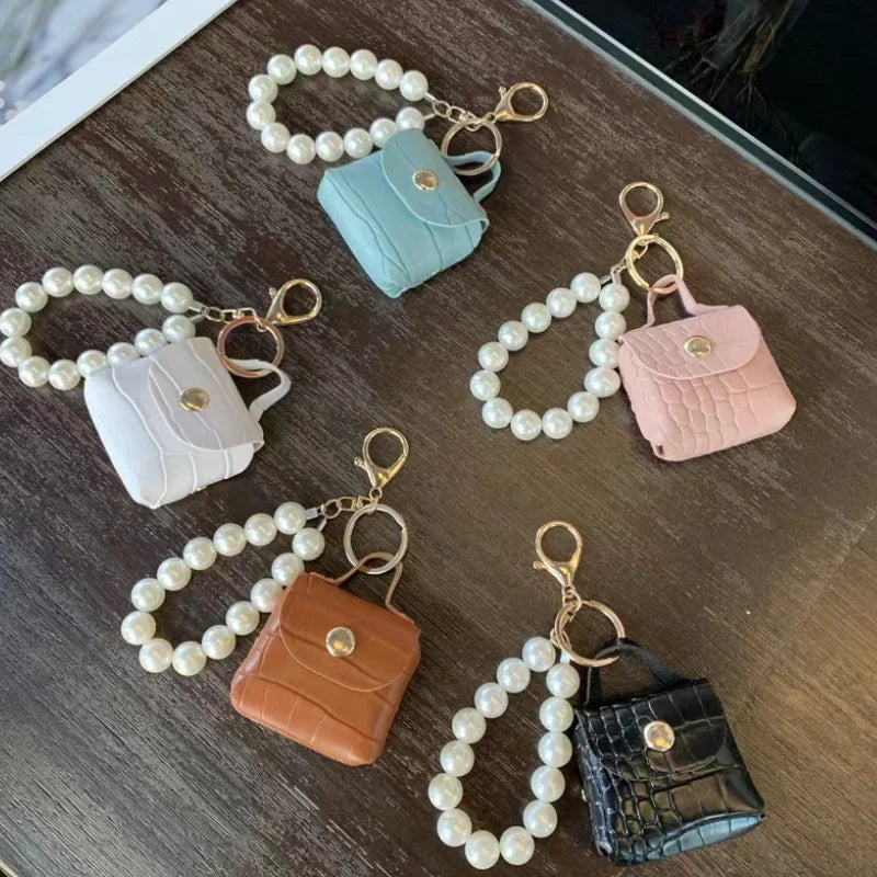 Pearl Bag Pendant Car Keychain Handmade Mini Bag PU Leather Schoolbag Pendant Accessories Accessories