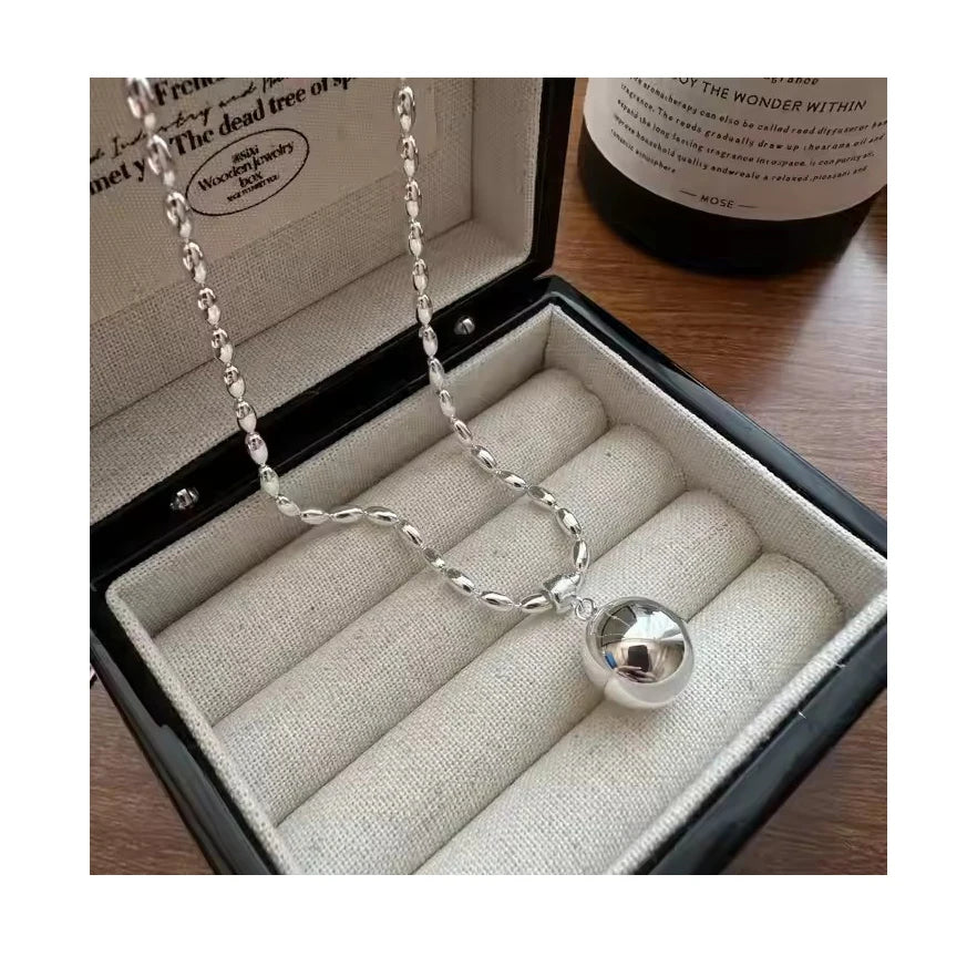 925 Sterling Silver Olive Bead Chain Necklaces 14MM Round Ball Silver Gold Pendant Necklaces Fine Jewelry