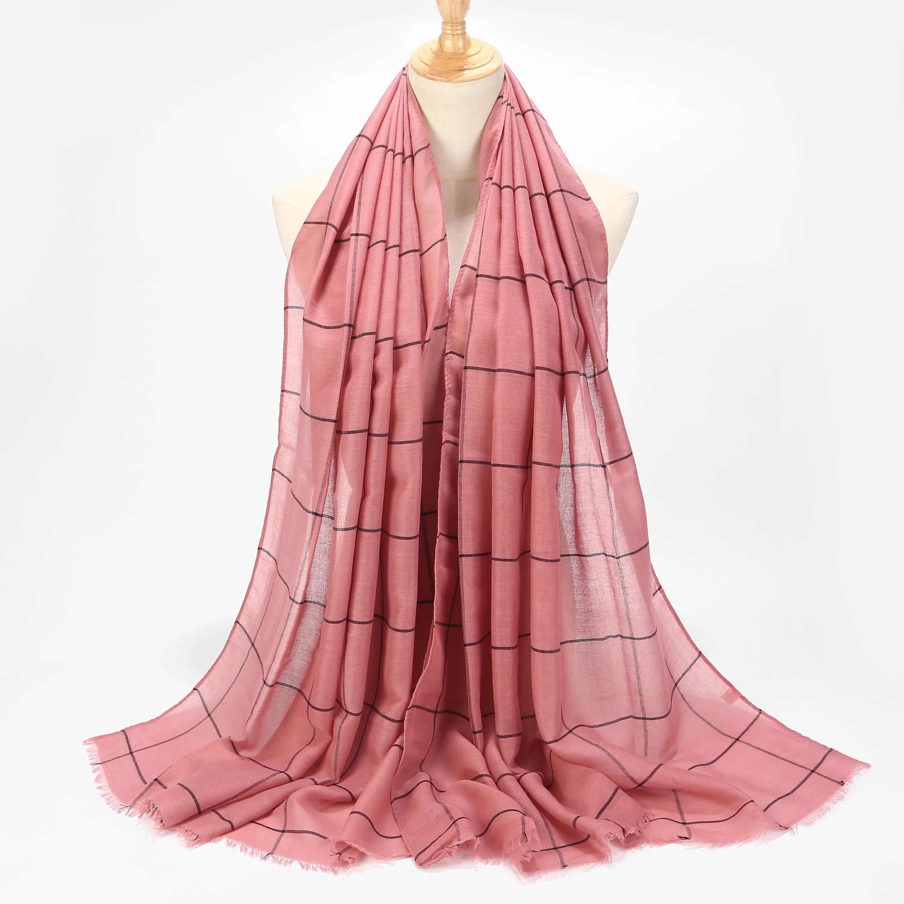 High Quality Linen Check Striped Hijab Scarves New Ethnic Checkered Viscose Scarf for Muslim Women Best Selling Custom Logo