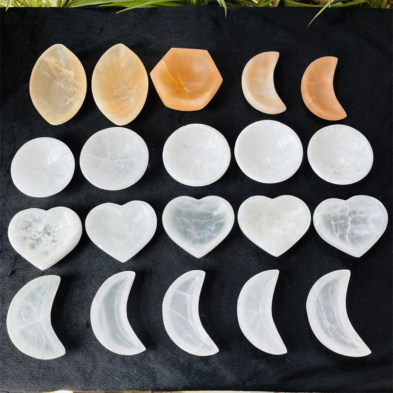 Natural Crystal Healing Stone Hand Carved Selenite Bowl
