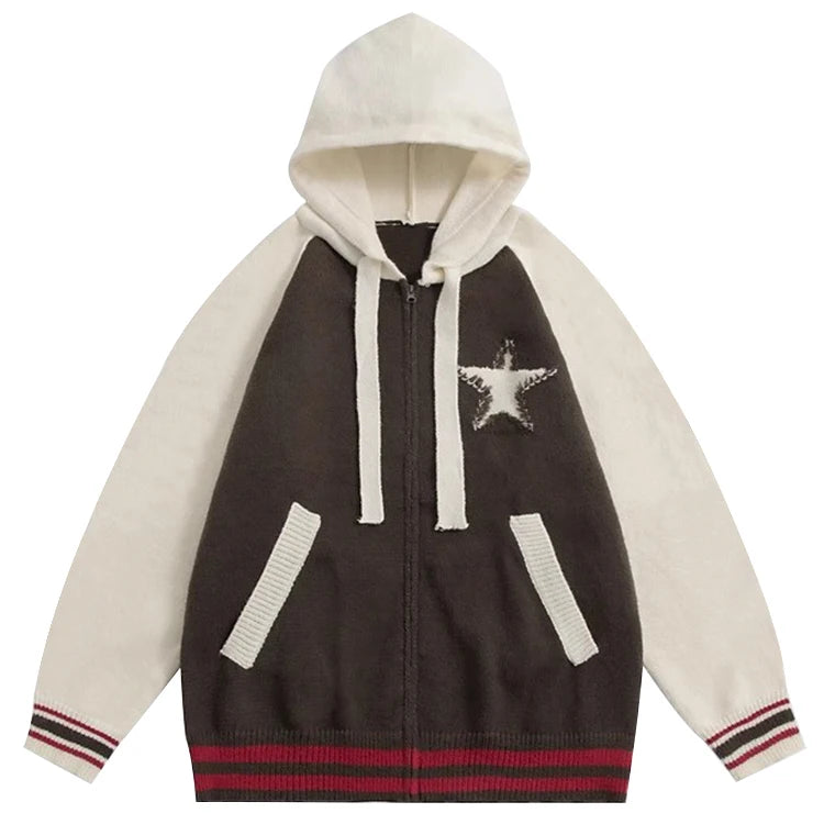 Custom Knitwear Hip Hop Essentials Cotton Polyester Washed Zip up Embroidered Knit Cardigan Oversized Men's Hoodies Sweater