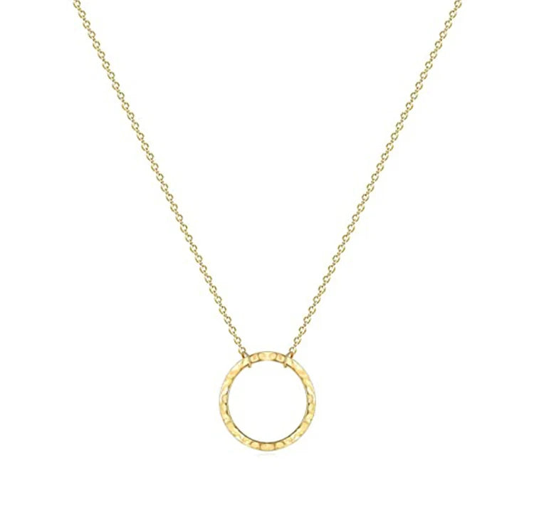 Delicate Eternal Hammer Forged Coin Full Camar Circle New Moon Pendant Necklace Simple Chain for Woman MegaBDM