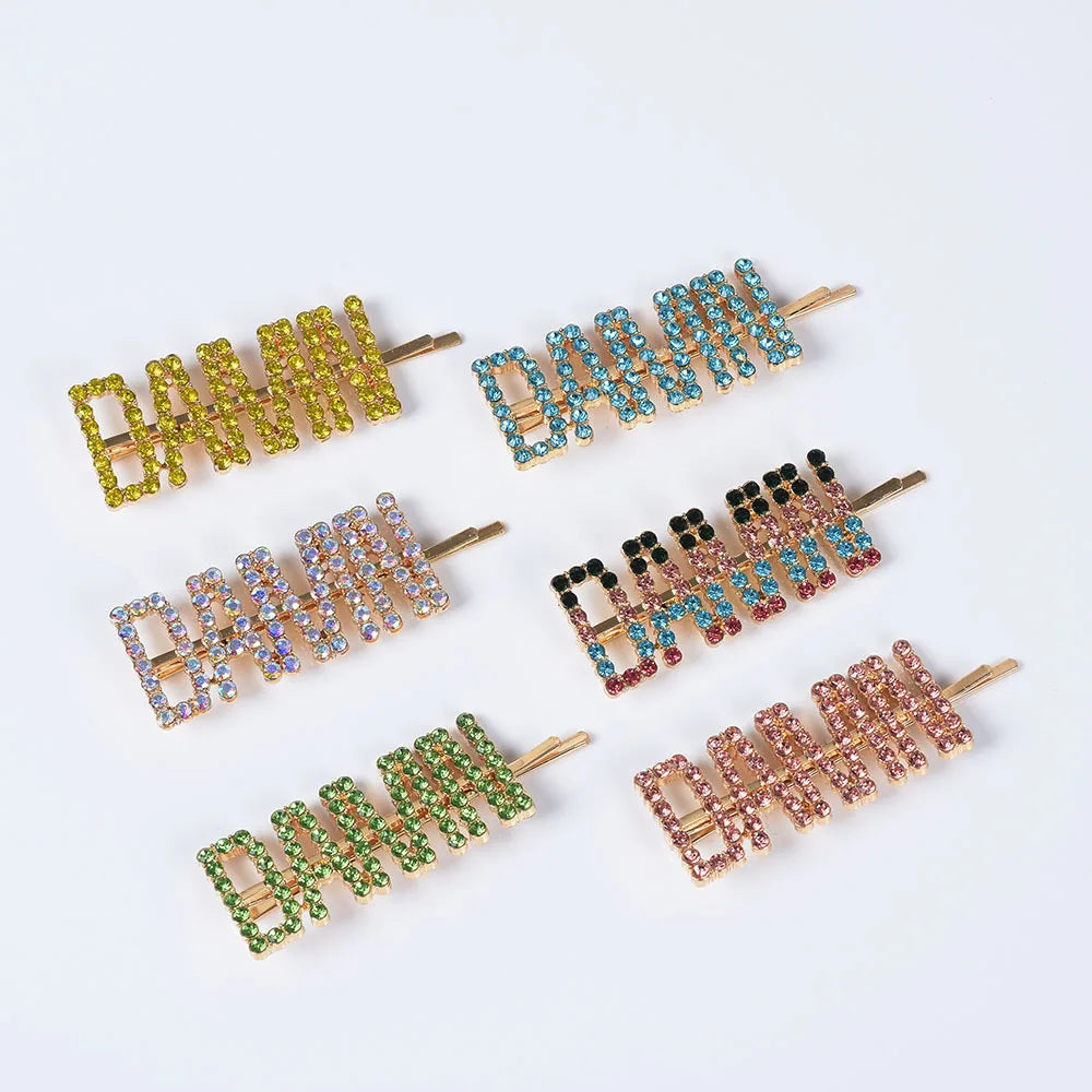 GENYA Letter Hair Clip Word Barrettes Crystal Hairpin Sparkly Bling Crystal Straight Hair Pins Barrettes Headwear Metal Alloy