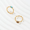 JLR0118 Joolim High End 18K Gold Plated Turquoise Tiger Eye Stone Thin Bamboo Stainless Steel Rings MegaBDM