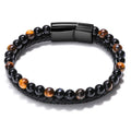 New Arrival Trendy Geometric Black Alloy Magnetic Clasps Braided Engraveable Natural Stone Leather Wrap Bracelet for Men
