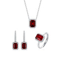 Three-Piece Platinum Plated Bridal Jewelry Set Women 925 Sterling Silver Crystal Emerald Ruby Necklace Pendant Earrings Rings