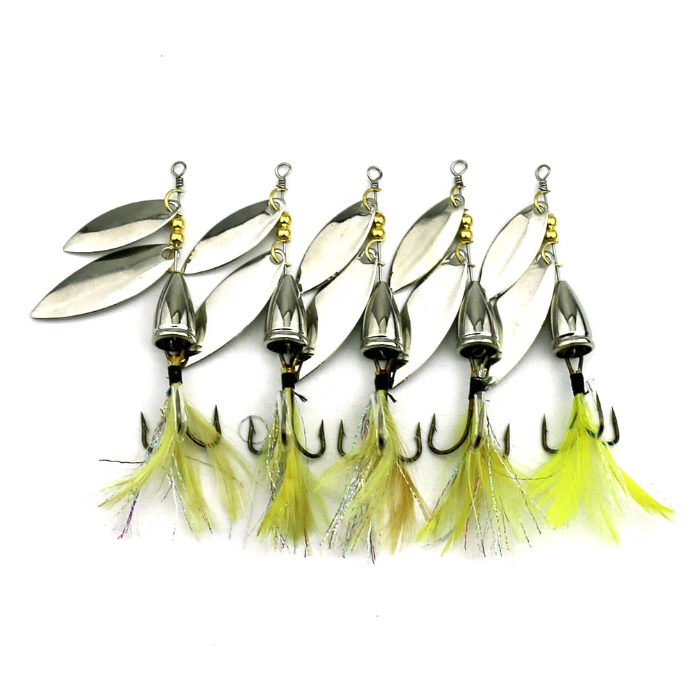 Hengjia 81mm 10.5g Double Sequin Spinner Spoon Rotating Fishing Lure for River Lake Stream