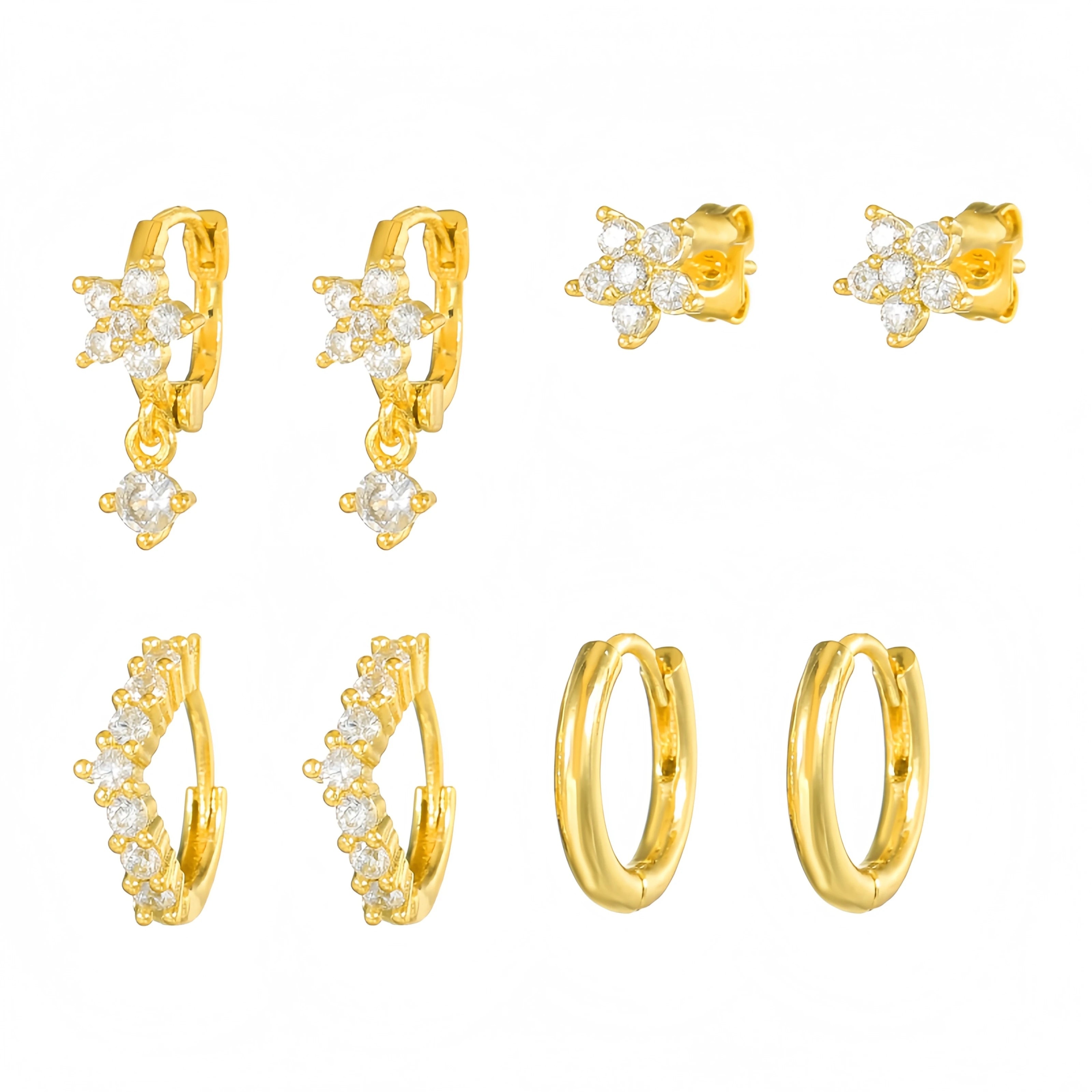 8pcs Elegant Huggie Hoop Earrings with 5A Zircon 18K Gold and S925 Silver Professional Design Jewelry Set for Wedding