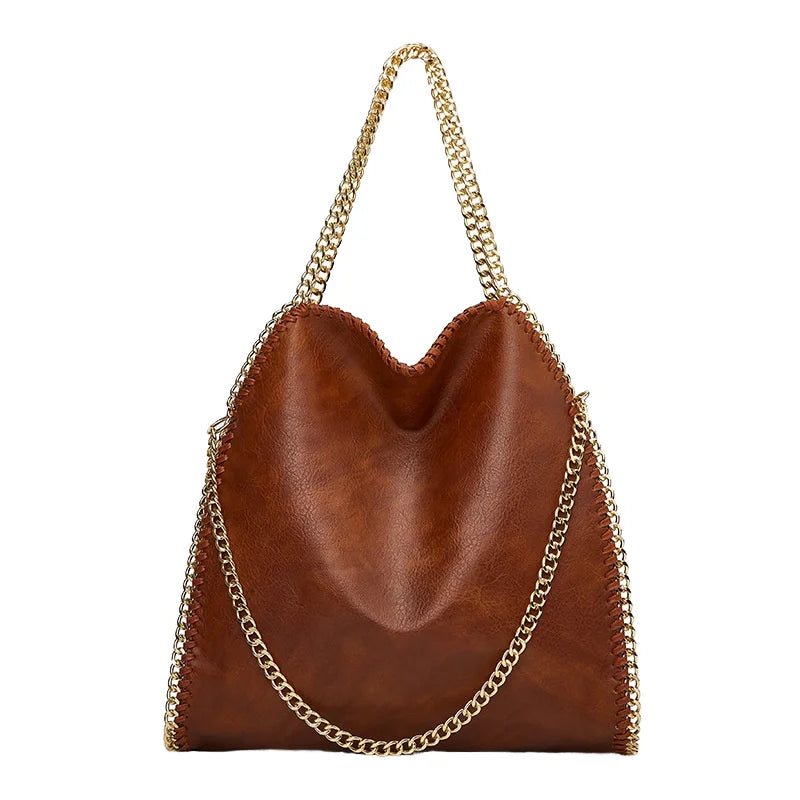 Large Capacity Retro Chain Handbags Ladies Shoulder Bucket Tote Bags for Women New Style Solid Color Vintage Logo Custom