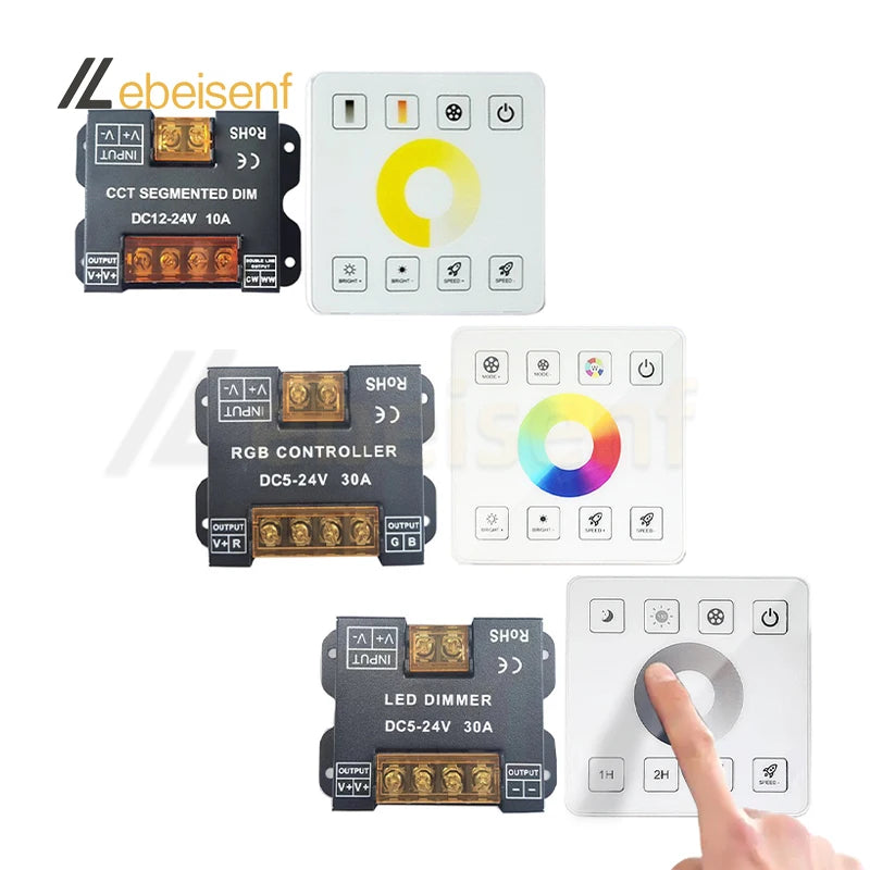 DC 5-24V High Power Iron Case LED Dimming Controller Remote Control RF Full Touch Panel RGB 30A 720W Light Strip Bar
