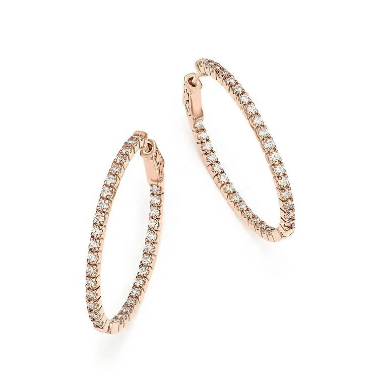 Wholesale Fine Jewelry American Europe 18k Gold Large Hoop 2 Carats Diamonds Hoop Earring