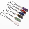 Wholesale Natural Stone Wire Wrapped Hexagon Prism Crystal Key Chain Gemstone Lapis Lazuli Amethyst Pendant Key Chain