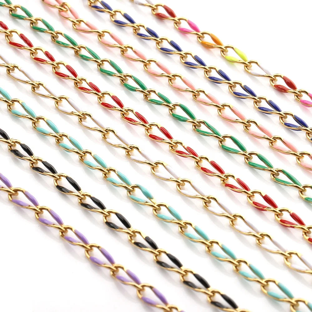 Tarnish Free Stainless Steel Color Twisted Enamel Link Chain Chain Necklace and Bracelet Making