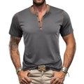 Men's Short-Sleeved Breathable Silk Cotton Quarter Button Half Open Collar Solid Color Embroidered Knitted Work Polo Shirt