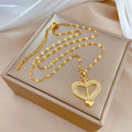 Titanium Steel Full Diamond Heart Pendant Necklace Charm Choker Chain for Women Wedding Engagement Jewelry