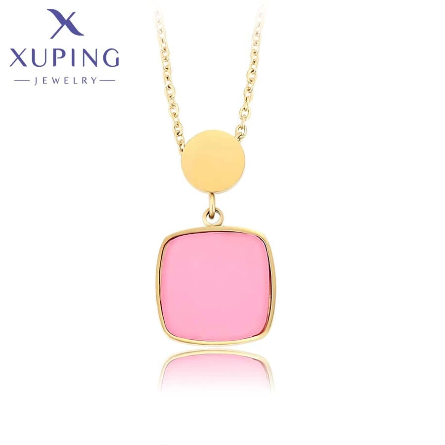 XUPING 46568 Pink Palette Design Pendant Stainless Steel Jewelry Women Ancient Royal Allah Style 14k Gold Color Elegant Necklace