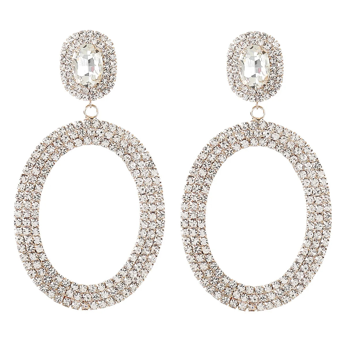 2025 New Design Women Oval Shape Gold Plated Rhinestone Dangle Round Earrings Exaggerated Earring